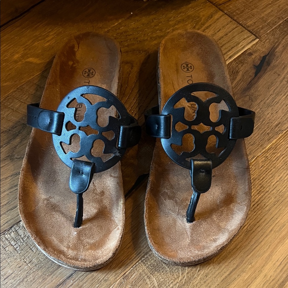 Tory Burch Black Leather Cutout Sandals sz 8